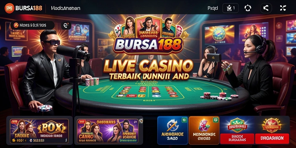 Screenshot gameplay BURSA188 menampilkan dealer langsung dan suasana kasino yang menawan.