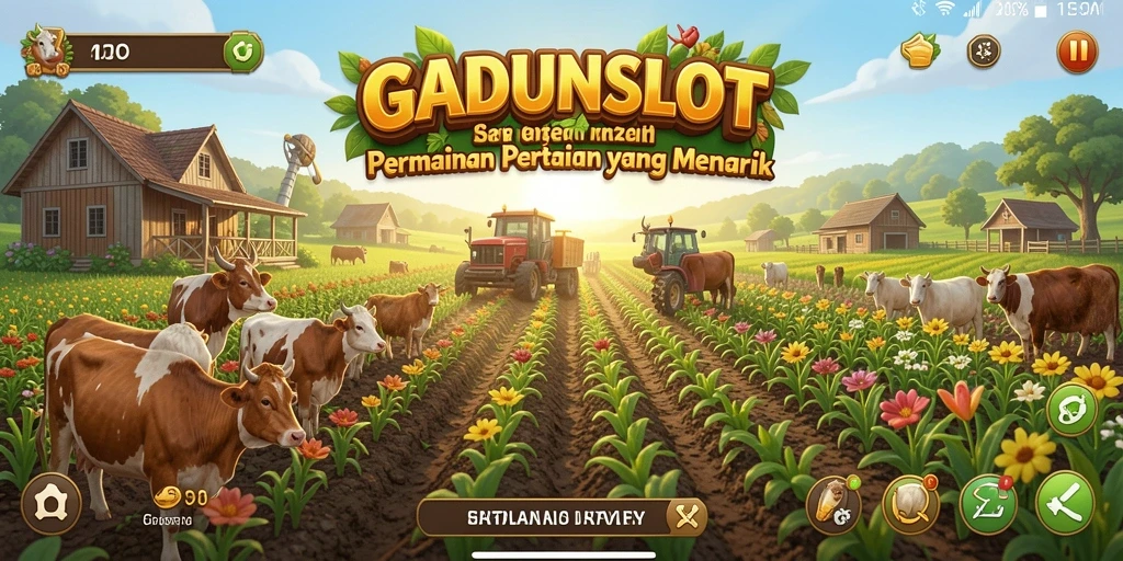 Tampilan gameplay GADUNSLOT yang menarik dengan tema pertanian.