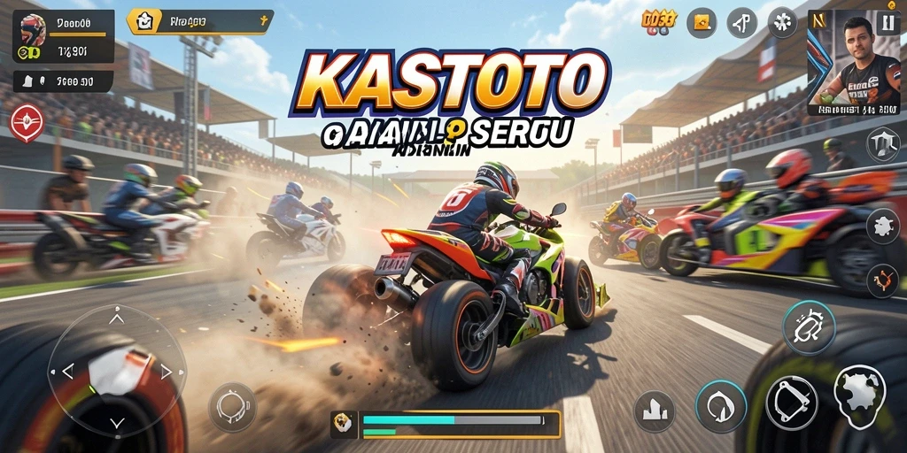 Tampilan gameplay seru KASTOTO dengan berbagai mobil balap.