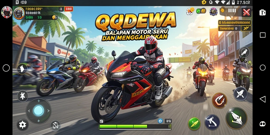 Tampilan gameplay seru di QQDEWA dengan balapan motor yang menegangkan.