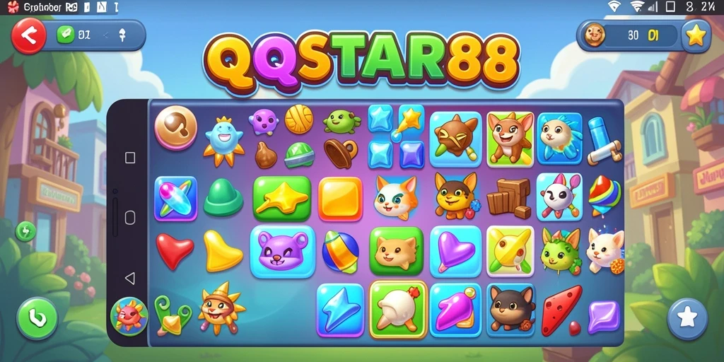 Screenshot menampilkan gameplay seru dari QQSTAR88 dengan tantangan Match-3 yang menarik.