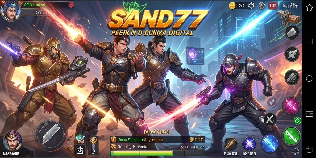 Gameplay SAND77 dengan pertarungan seru dan karakter beragam.