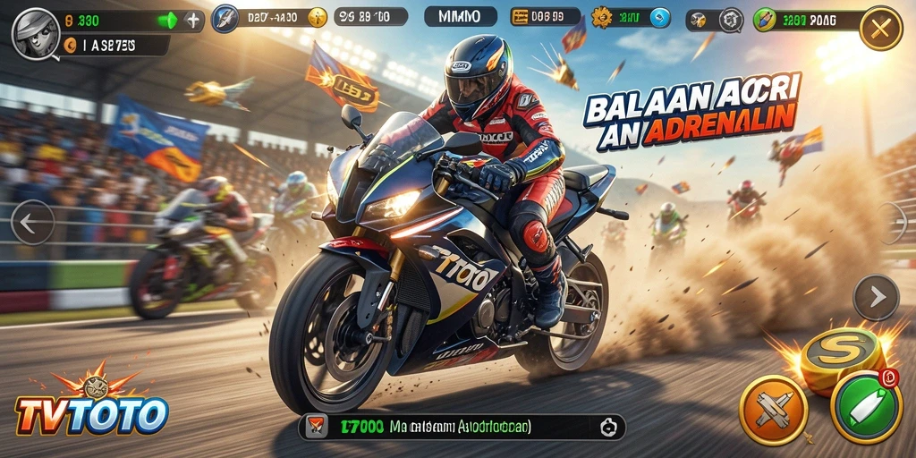 Gameplay seru balapan motor di lintasan menantang.
